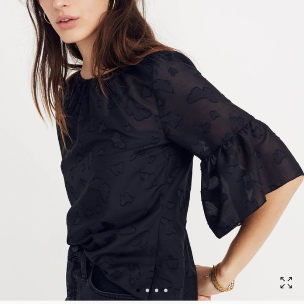 Madewell Butterfly Jacquard Ruffle Women’s Top Blouse Sheer Size Small Black